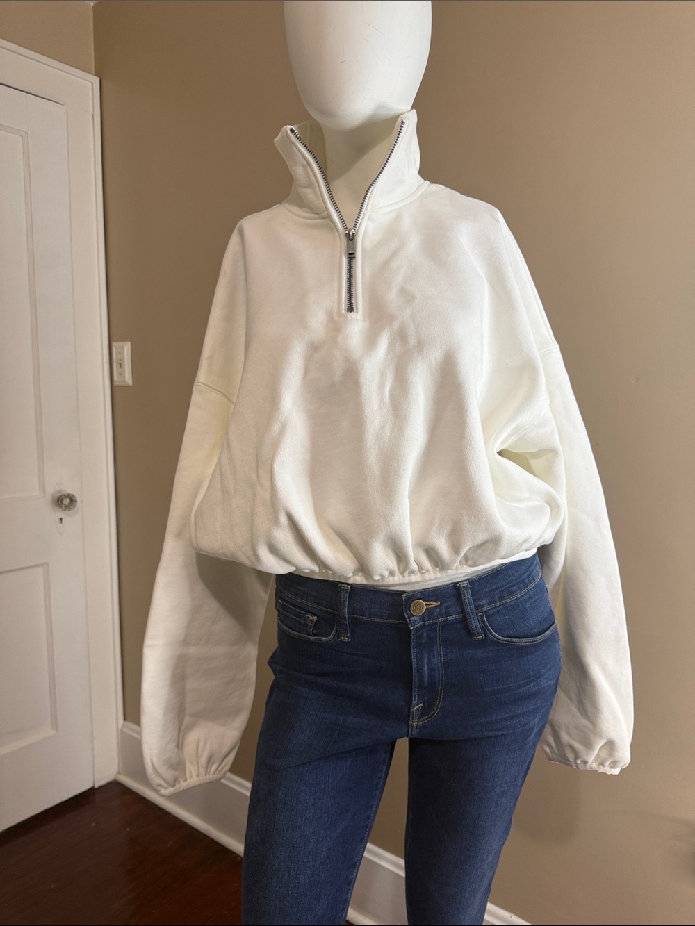 NWT KBB By Kahlana Women's White Half-Zip Drawstring Pullover